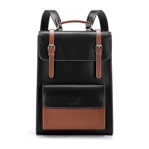 ECOSUSI Laptop Backpack Women Detachable Straps PU Leather Black Brown 15.6"